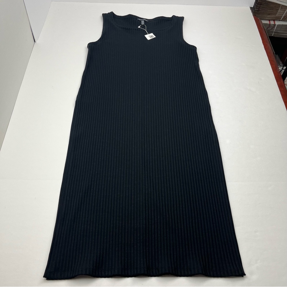 Eileen Fisher Ribbed Tunic High Side Slits Women Black Size Small Sleeveless NEW